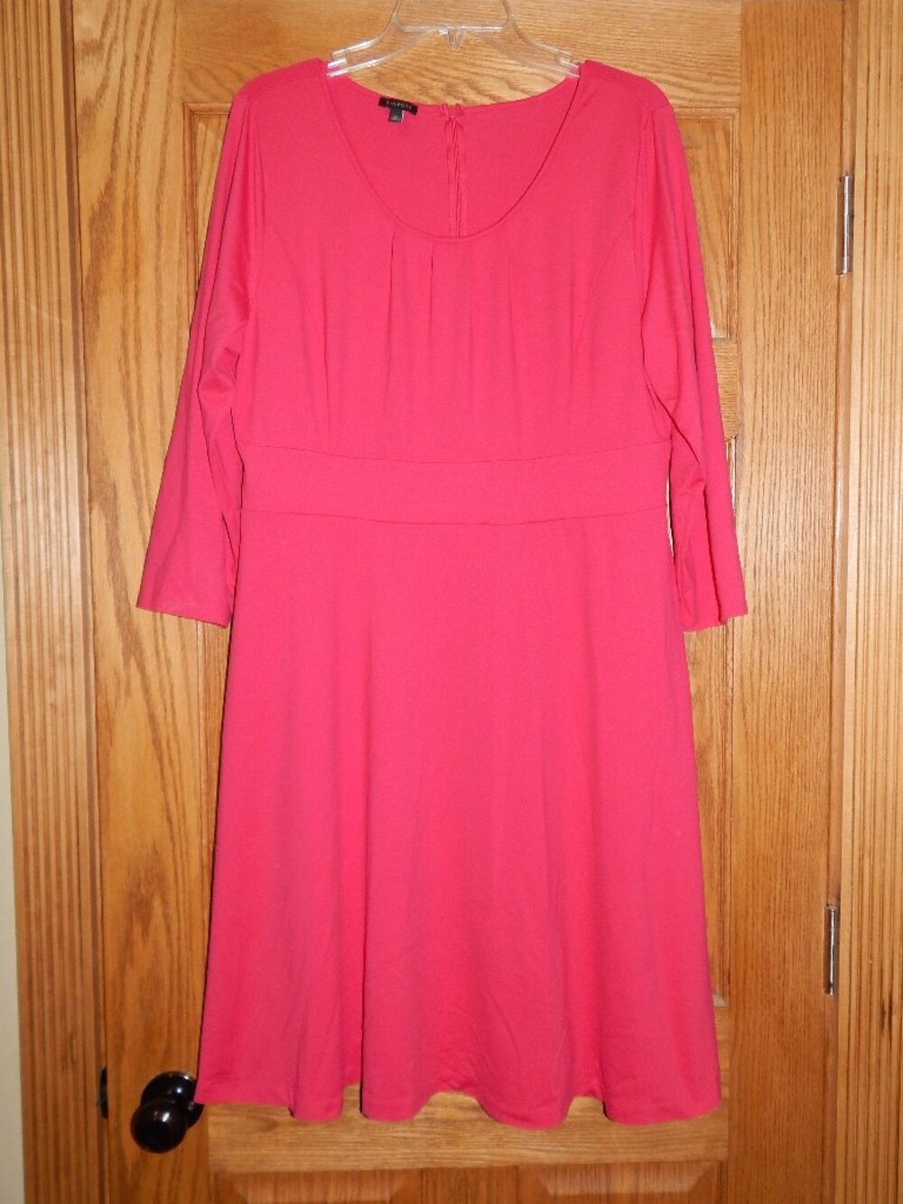 Women's Size XL TALBOTS Solid Pink 3/4 Sleeve A Line Midi Dress Comfort Stretch